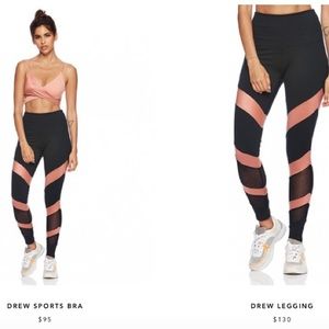 Beach Bunny BFIT Drew Sports Bra Top & Drew Lace Legging (BLACK/FRENCH ROSE) XS